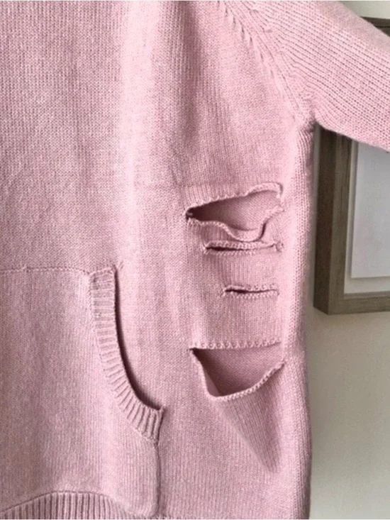 LOLA x LF Shredded Deconstructed Upcycled Knit Hoodie Sweater Dusty Rose Small - Picture 6 of 9